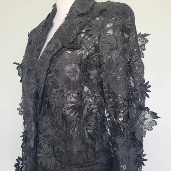 NWOT Black Floral Lace 3-D Applique Embroidery 1 Button Textured Blazer Sz XL - Picture 10 of 16